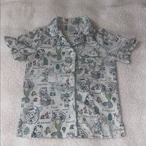Disney Green and White Cartoon Button Down Shirt